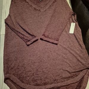 Charming Charlie Maroon Long Sleeve V-Neck Top